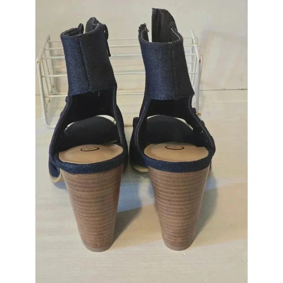 Women's Open Toe Boots, 9W, Dark Blue Denim - Picture 4 of 9
